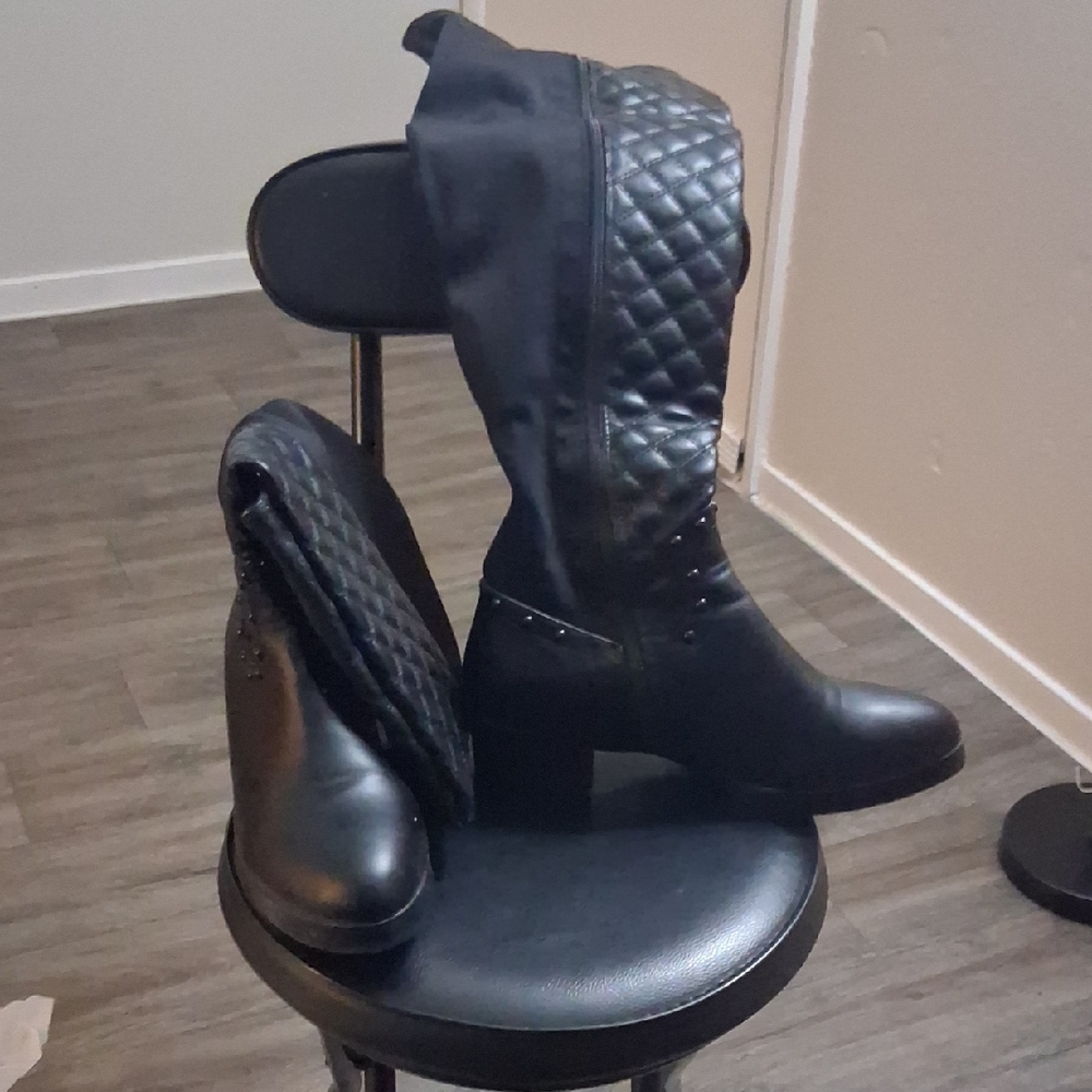 DbDk Fashion Black Quilted Over the Knee Boots